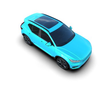Beyaz arka planda modern mavi araba. 3d oluşturma