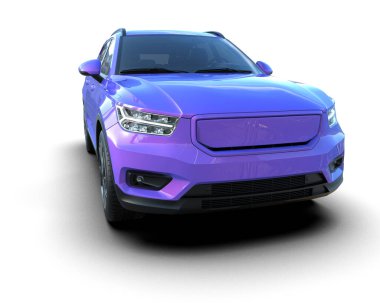 Gri arkaplanda 3D yapılmış mavi araba..