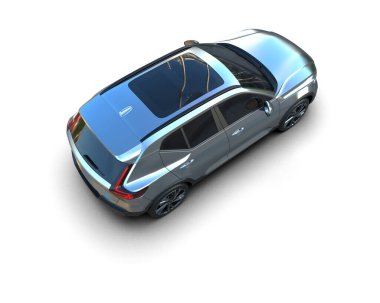 Siyah lüks araba, mavi cam yüzeyi olan beyaz tenli.