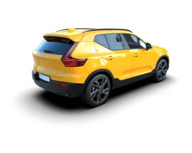 Beyaz arka planda bir araba. 3d oluşturma