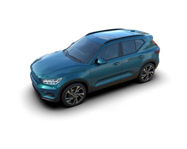 modern mavi SUV arabası beyaz arkaplanda izole edildi.