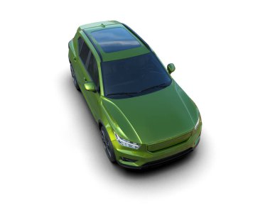 Beyaz arka planda yeşil spor araba, 3 boyutlu.