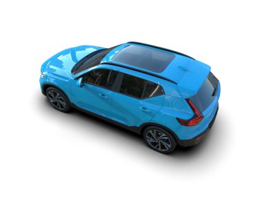Beyaz arka planda bir araba. modern mavi ve gri araba - 3D görüntüleme