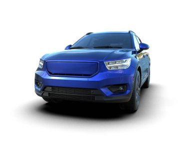 Beyaz arkaplanda mavi arabanın 3 boyutlu resmi