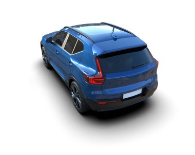 Açık gri arka planda modern mavi araba. 3d oluşturma