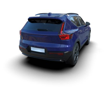 beyaz arka planda modern mavi araba.