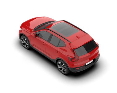 Kırmızı modern araba. Ön manzara. 3d illüstrasyon.