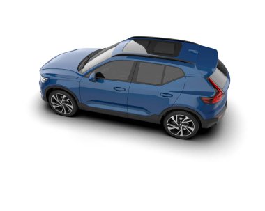 Beyaz arka planda bir araba. 3d oluşturma