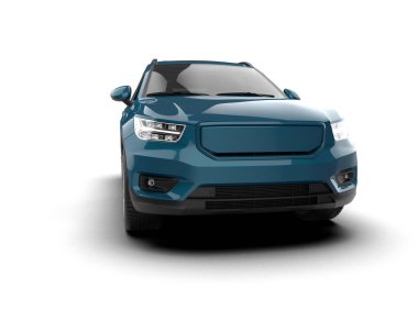 Beyaz arka planda mavi araba. 3d oluşturma