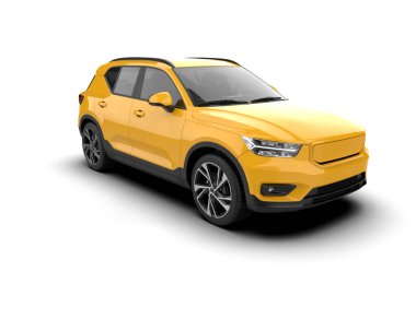 Modern araba beyaz arka planda izole edilmiş ve gölgesi var. Model arkaplan ile 3d oluşturma.