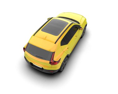 Sarı araba beyaz arka planda izole edilmiş. 3d illüstrasyon.