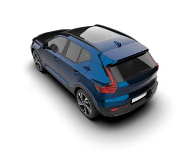 Beyaz arka planda gölgesi olan modern bir araba. 3d oluşturma