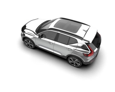 Beyaz araba arka planda izole edilmiş. 3D görüntüleme - illüstrasyon.