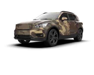 modern camouflaged SUV car isolated on white background clipart