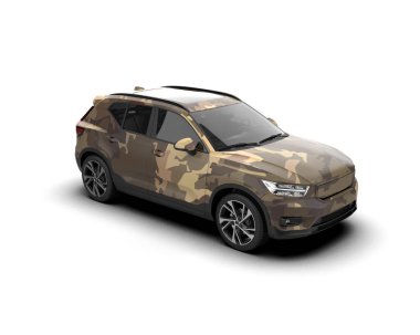 Modern kamuflajlı SUV arabası beyaz arka planda izole edildi