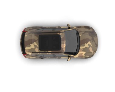 Modern kamuflajlı SUV arabası beyaz arka planda izole edildi