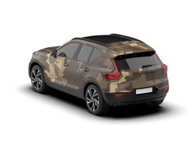 Modern kamuflajlı SUV arabası beyaz arka planda izole edildi