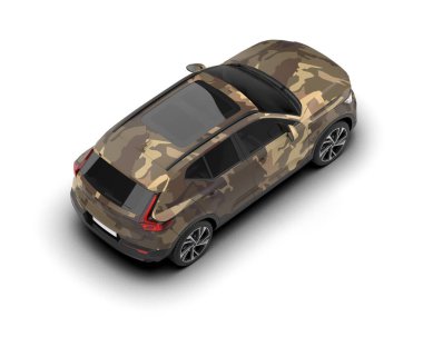 Modern kamuflajlı SUV arabası beyaz arka planda izole edildi