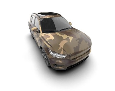 modern camouflaged SUV car isolated on white background clipart