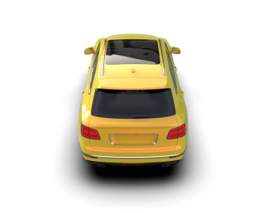 Gri arka planda izole edilmiş modern sarı araba.