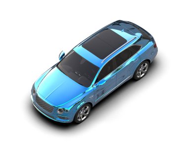 mavi araba beyaz arkaplanda izole edildi