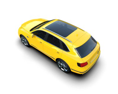 Beyaz arka planda sarı lüks bir araba. 3d oluşturma