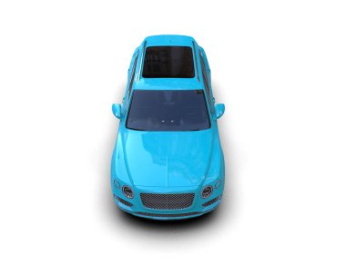 mavi modern araba beyaz arka planda izole edildi - 3 boyutlu görüntüleme
