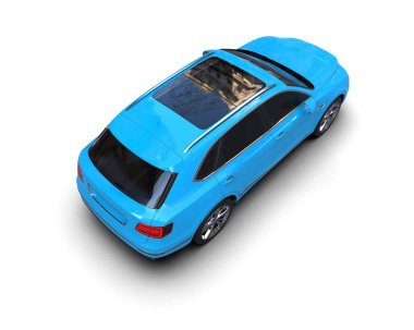 Beyaz arka planda mavi araba. en üstteki görünüm.