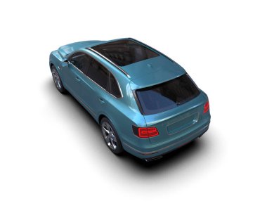 Mavi araba beyaz arka planda izole edilmiş.