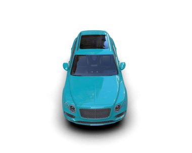 Mavi lüks araba beyaz arka planda izole edilmiş.