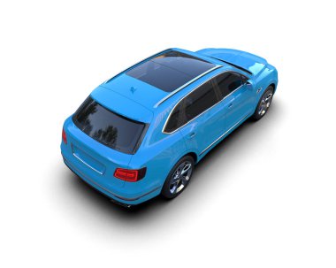3D beyaz üzerine mavi araba.