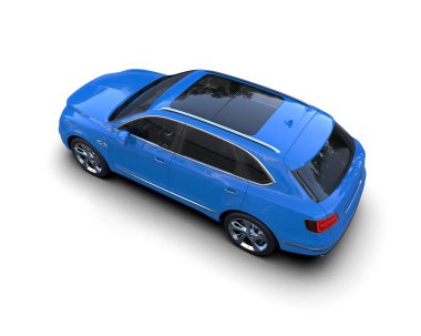 Beyaz bir sırt deliğinde mavi bir arabanın 3 boyutlu görüntüsü