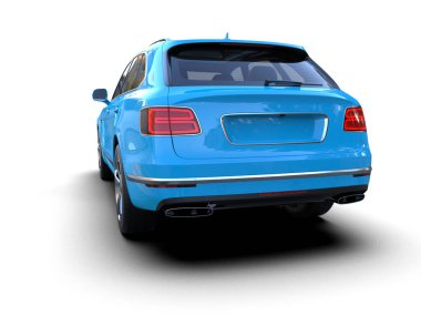 Beyaz arka planda mavi araba. 3d oluşturma