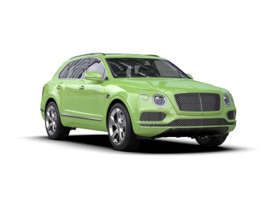 modern yeşil lüks spor araba - beyaz arka planda ön manzara