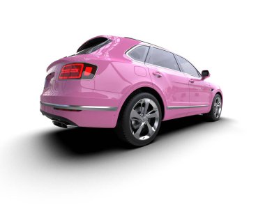 Lüks pembe araba aile cipi beyaz arka planda kırpma yolu ile