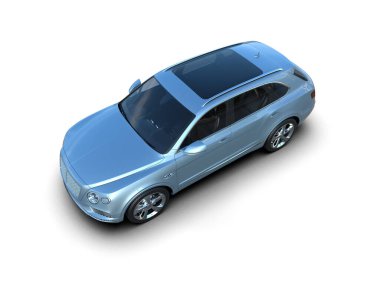 Beyaz arkaplandaki mavi araba 3 boyutlu görüntüleme