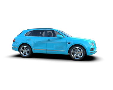 mavi araba, beyaz arka planda izole edilmiş.