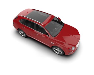 Beyaz arka planda kırmızı araba. 3 boyutlu resim