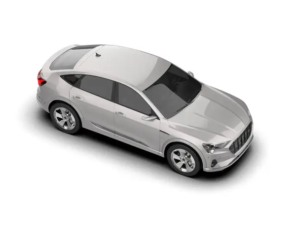 Beyaz, modern bir araba beyaz arka planda izole edilmiş. 3d illüstrasyon