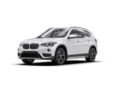 Gri arka planda izole edilmiş beyaz modern araba