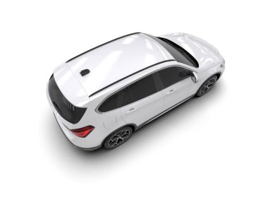 Beyaz arka planda izole edilmiş 3 boyutlu beyaz spor araba.