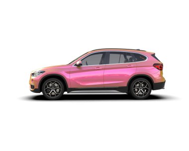 Araba pembe renkte. 3d oluşturma