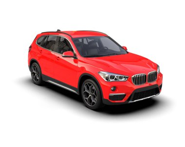 Beyaz arka planda bir araba. 3d oluşturma