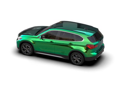 Yeşil, modern, beyaz bir araba.