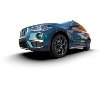 Beyaz arka planda modern bir araba. 3d oluşturma.