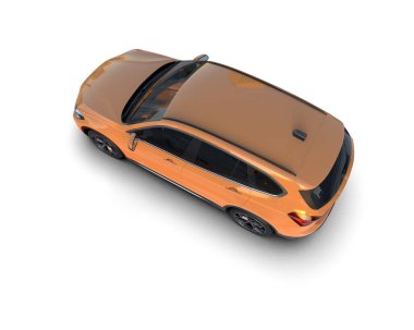 Beyaz arka planda turuncu araba. 3d illüstrasyon.