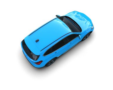 Mavi araba beyaz arka planda izole edilmiş.