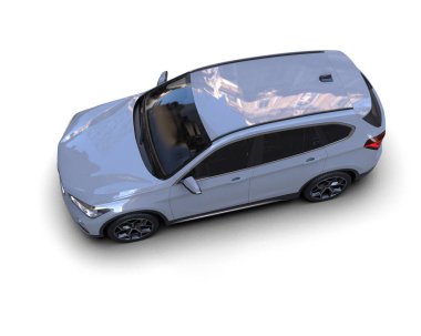 Siyah beyaz ekranlı beyaz araba. 3d illüstrasyon