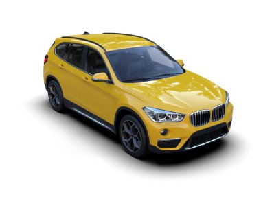 Beyaz arka planda izole edilmiş sarı spor araba.