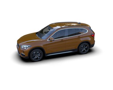 Beyaz arka planda bir araba. 3d oluşturma